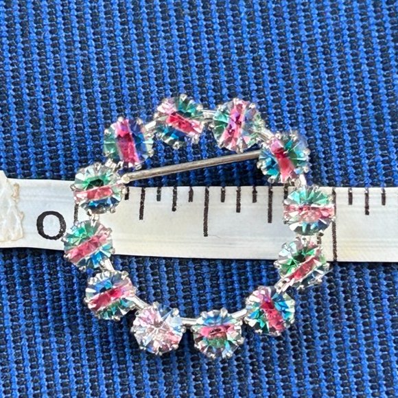 Vintage Silver Art Deco Iris Crystal Glass Eternity Brooch - Picture 4 of 7